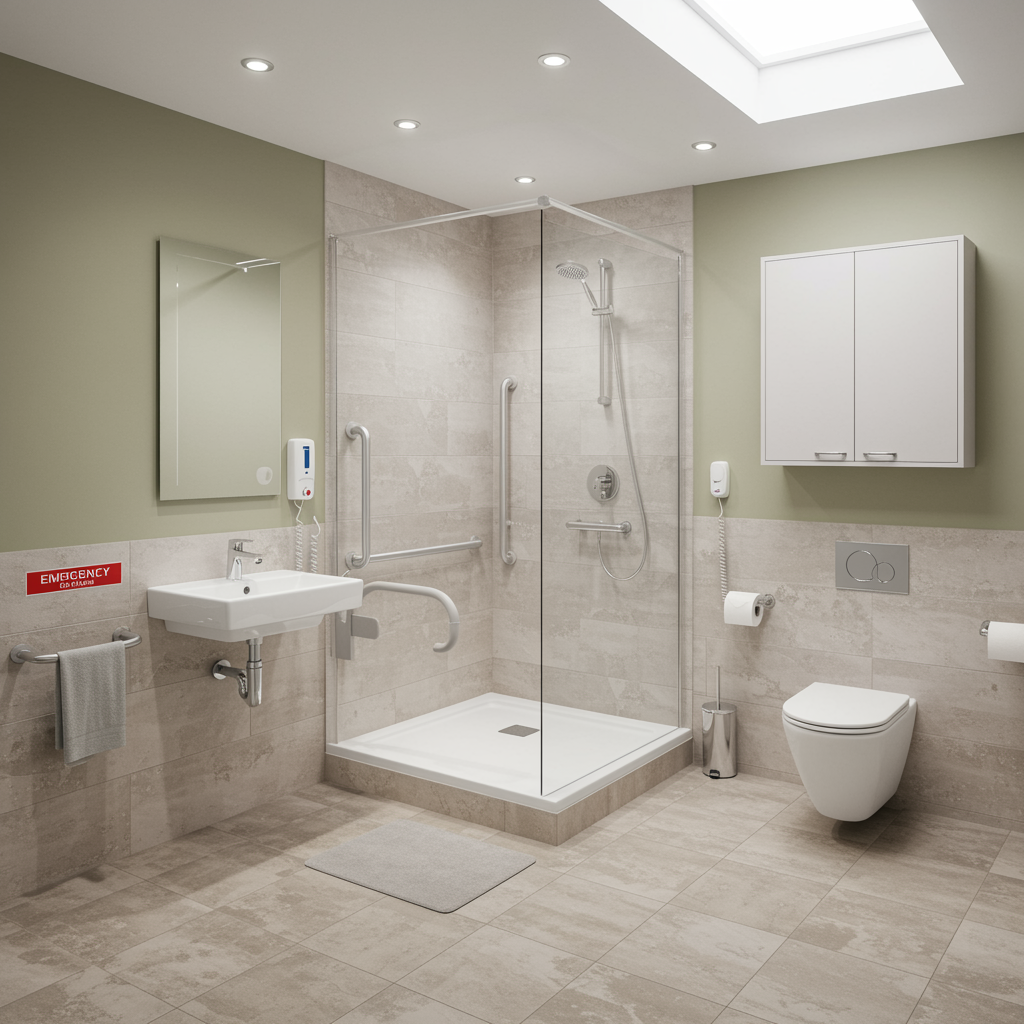 a bathroom with safety features