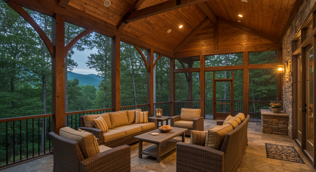 Many Asheville homeowners are upgrading their decks into screened porches to enjoy mountain air without bugs, pollen, or sudden rain.